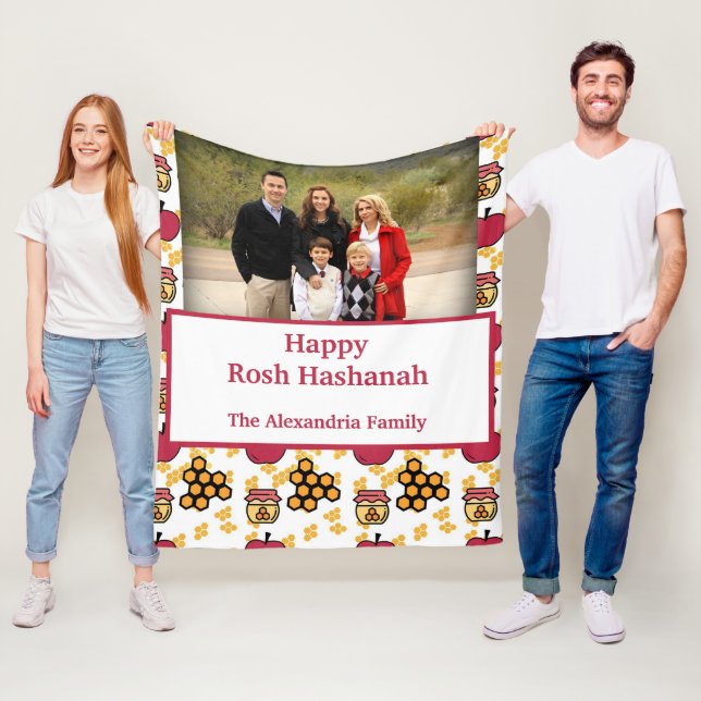 Happy Rosh Hashanah Jewish New Year custom photo Fleece Blanket (In Situ)