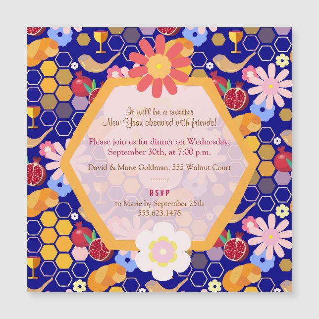 Happy Rosh Hashanah Jewish New Year Floral Magnet (Front)