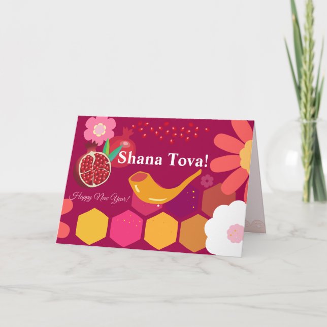Happy Rosh Hashanah Jewish New Year Floral Pattern Card (Front)