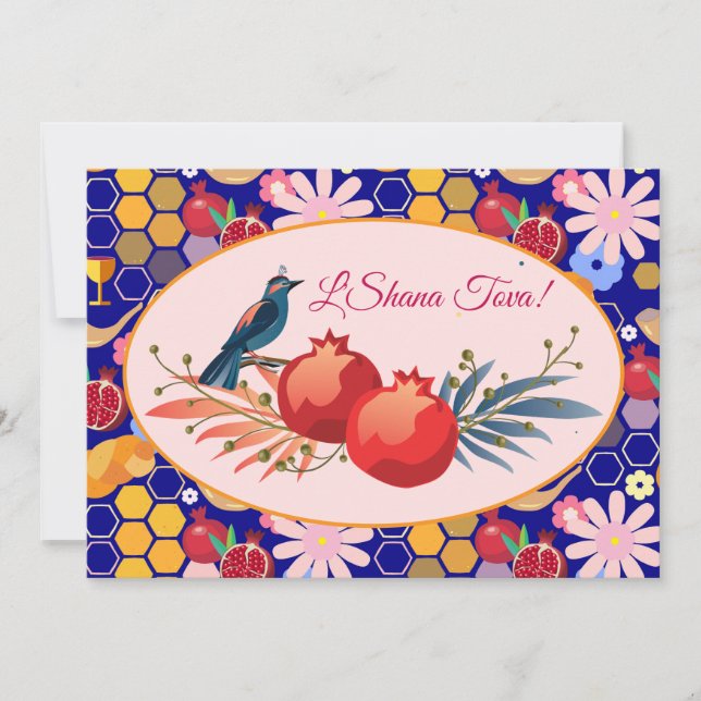 Happy Rosh Hashanah Jewish New Year Floral Pattern Holiday Card (Front)