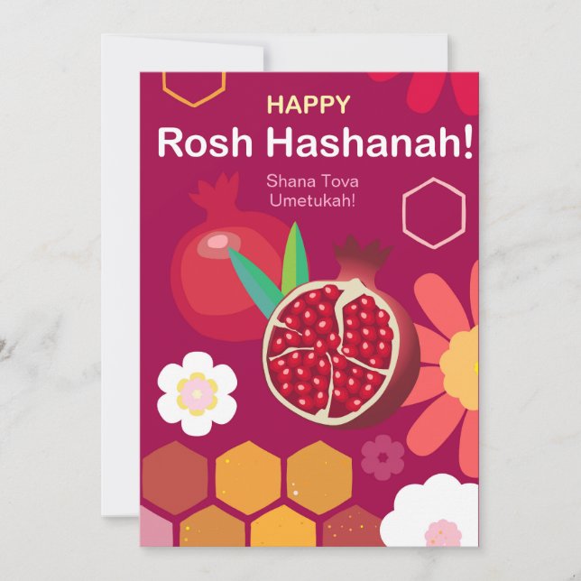 Happy Rosh Hashanah Jewish New Year Floral Pattern Holiday Card (Front)