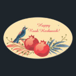 Happy Rosh Hashanah Jewish New Year Floral Pattern Oval Sticker<br><div class="desc">"Happy Rosh Hashanah" Lettering "L'Shana Tova" Jewish New Year Holiday Wishes "Shanah Tovah U’Metukah! May your year be sweet and good." symbols card. Torah, Honey and apple, shofar, pomegranate, star of David, Flowers, Rosh Hashana traditional fruits autumn season, Shanah Tovah festival Party decoration, sukkot event. Judaica Religion. Vintage. Happy Rosh...</div>