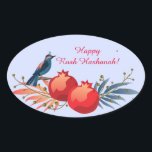 Happy Rosh Hashanah Jewish New Year Floral Pattern Oval Sticker<br><div class="desc">"Happy Rosh Hashanah" Lettering "L'Shana Tova" Jewish New Year Holiday Wishes "Shanah Tovah U’Metukah! May your year be sweet and good." symbols card. Torah, Honey and apple, shofar, pomegranate, star of David, Flowers, Rosh Hashana traditional fruits autumn season, Shanah Tovah festival Party decoration, sukkot event. Judaica Religion. Vintage. Happy Rosh...</div>