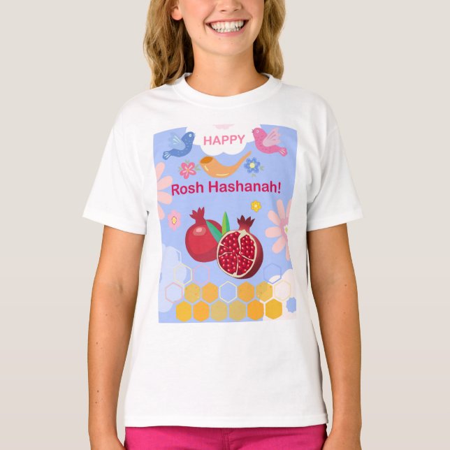Happy Rosh Hashanah Jewish New Year Floral Pattern T-Shirt (Front)