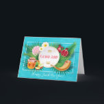 Happy Rosh Hashanah Jewish New Year Greeting Card<br><div class="desc">Happy Rosh Hashanah Hebrew Text "shana tova" Jewish New Year Holiday symbols greeting card. Torah,  Honey and apple,  shofar,  pomegranate,  star of David on wood background,  Rosh hashana,  traditional fruits,  autumn,  sukkot. Judaica. Hand Drawn. Invitations & Stationery > Greeting Cards,  seasonal</div>
