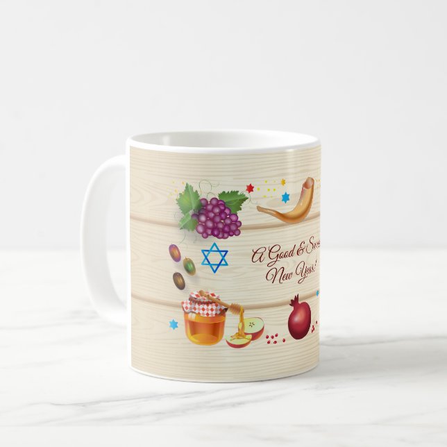Happy Rosh Hashanah Jewish New Year Honey & Apple Coffee Mug (Front Left)