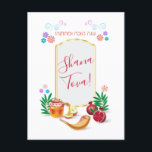 Happy Rosh Hashanah Jewish New Year Honey & Apple  Postcard<br><div class="desc">Happy Rosh Hashanah Hebrew Text "shana tova ve metuka" - for a good, sweet year. Jewish New Year Holiday symbols greeting, Greeting - card / Invitation. Torah, Honey and apple, shofar, pomegranate, star of David and flowers background, Happy Rosh Hashana, traditional fruits, autumn, Sukkot. Judaica. L'Shanah Tovah! Hand Drawn Watercolor....</div>
