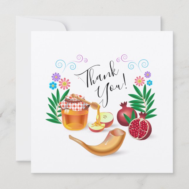 Happy Rosh Hashanah Jewish New Year Honey & Apple Thank You Card (Front)