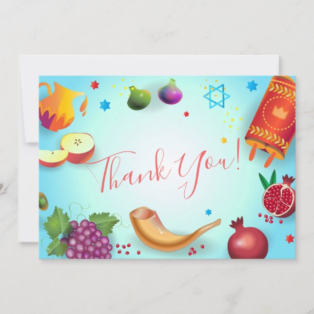 Happy Rosh Hashanah Jewish New Year Honey & Apple Thank You Card (Front)