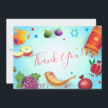 Happy Rosh Hashanah Jewish New Year Honey & Apple Thank You Card<br><div class="desc">Happy Rosh Hashanah Jewish New Year Holiday symbols greeting, Thank You - card. Torah, Honey and apple, shofar, pomegranate, star of David on wood background, Rosh Hashana, Shana Tova! traditional fruits, autumn, sukkot. Judaica. Hand Drawn Watercolor. Invitations & Stationery > Greeting Cards, Thank You, seasonal. Include - Custom Text Template...</div>