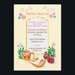 Happy Rosh Hashanah Jewish New Year Invitation<br><div class="desc">Happy Rosh Hashanah Hebrew Text "Shana Tova" Jewish New Year Holiday symbols greeting card. Torah, Honey and apple, shofar, pomegranate, star of David, Rosh hashana traditional fruits autumn, sukkot. Judaica. Vintage. Invitations & Stationery > Invitations & Announcements, seasonal Card Design with custom text template. Design for two sides. Personalise them...</div>