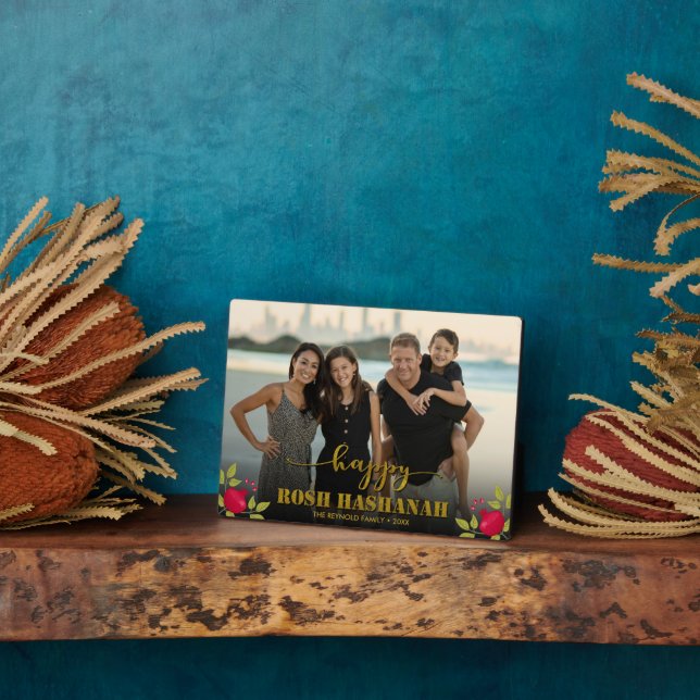 Happy Rosh Hashanah Luxury Gold Script Photo Plaque (Side)