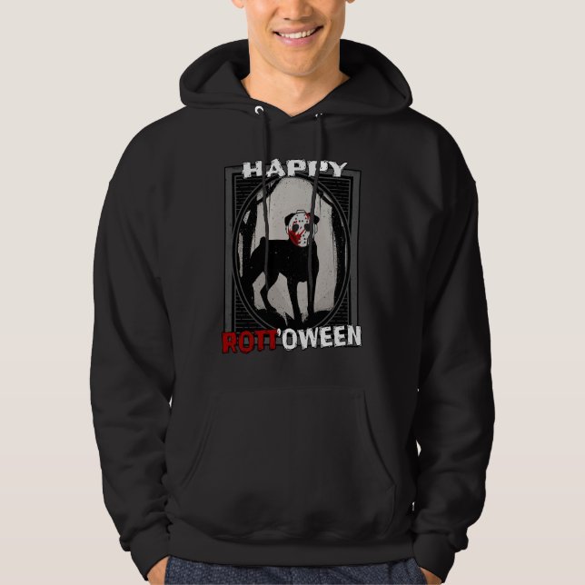 Happy Rottoween  Rottweiler In Hockey Mask Hallowe Hoodie (Front)