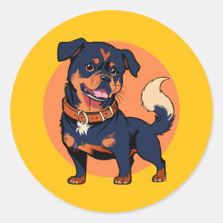 Happy Rottweiler Cartoon Classic Round Sticker