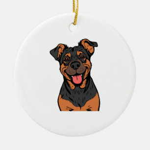 Happy Rottweiler Cartoon � Cute and Friendly Dog Ceramic Tree Decoration