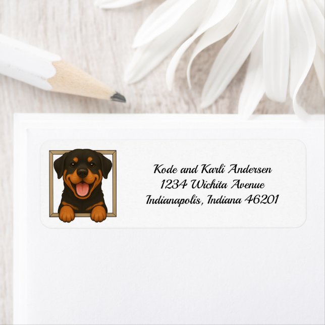Happy Rottweiler Return Address (Insitu)