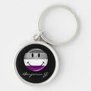 Happy Round Asexual Flag Key Ring