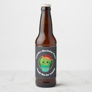 Happy Round Cactus Wearing a Red Sombrero Beer Bottle Label