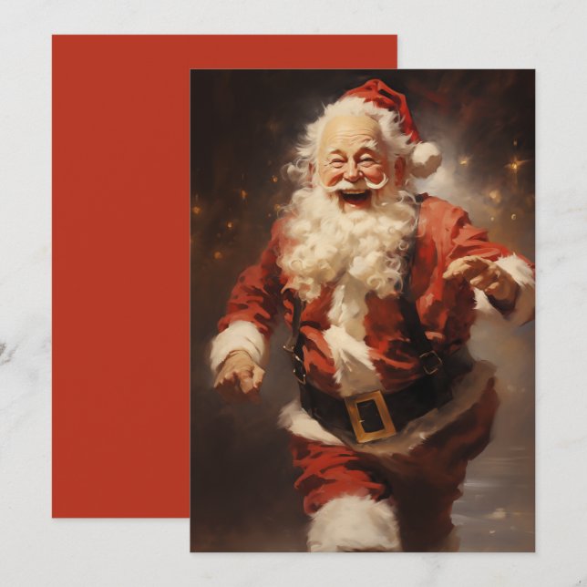Happy Running Santa Holiday Card (Front/Back)