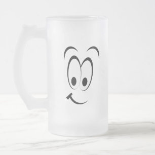 HAPPY SAD CARTOON FACE FROSTED GLASS BEER MUG