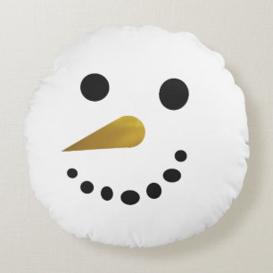 Happy Sad Snowman Holiday Pillow / Gold Nose