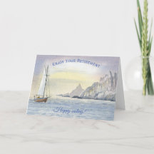 Happy Sailing Retirement Boat Sea Watercolor Card
