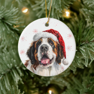 Happy Saint Bernard Dog Christmas Personalized Ceramic Tree Decoration