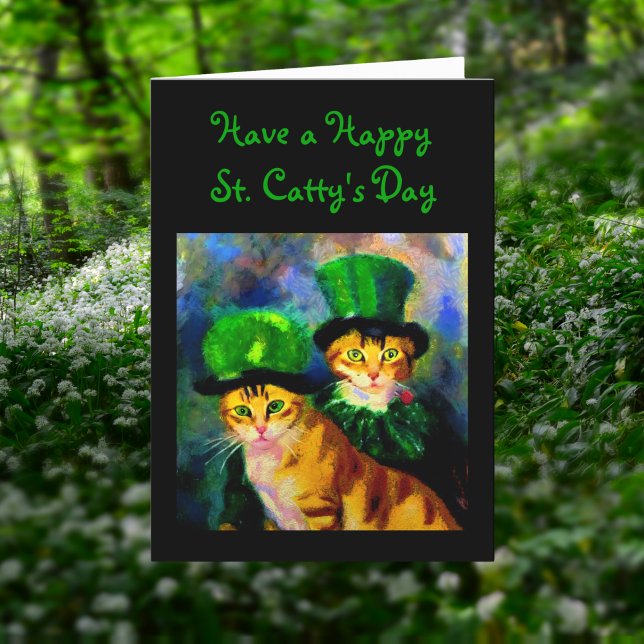 Happy Saint Catty's Day Festive Cats in Green Hats Holiday Card (Creator Uploaded)