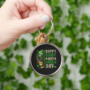 Happy Saint Hat Trick Ice Hockey Player Key Ring