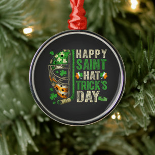 Happy Saint Hat Trick Ice Hockey Player Metal Tree Decoration