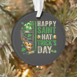 Happy Saint Hat Trick Ice Hockey Player Ornament