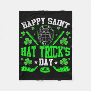 Happy Saint Hat Trick's Day Ice Hockey St. Patrick Fleece Blanket