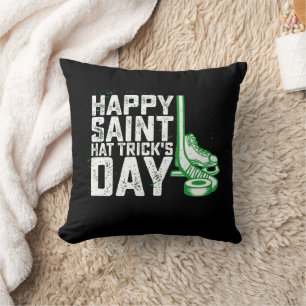 Happy Saint Hat Trick's Day Ice Hockey St Patricks Cushion
