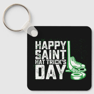 Happy Saint Hat Trick's Day Ice Hockey St Patricks Key Ring