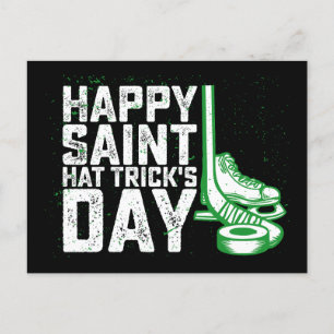 Happy Saint Hat Trick's Day Ice Hockey St Patricks Postcard