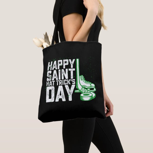 Happy Saint Hat Trick's Day Ice Hockey St Patricks Tote Bag (Close Up)