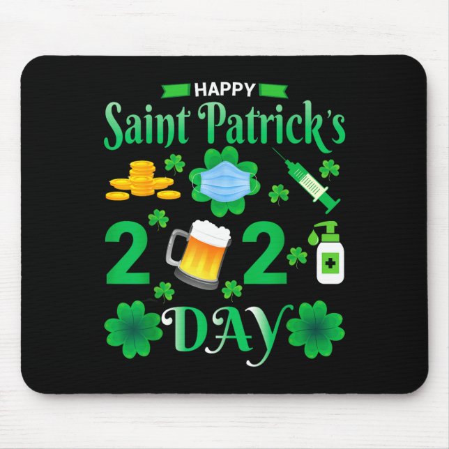 Happy Saint Patrick's Day 2024 Irish Shamrock Face Mouse Mat (Front)