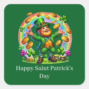 Happy Saint Patrick's Day customizable leprechaun  Square Sticker
