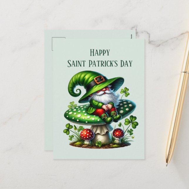 Happy Saint Patrick's Day gnome add text Holiday Postcard (Front/Back In Situ)