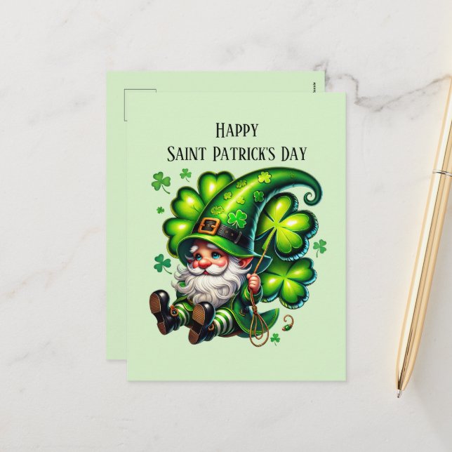 Happy Saint Patrick's Day gnome  Holiday Postcard (Front/Back In Situ)