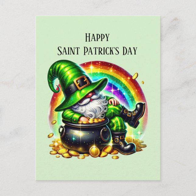Happy Saint Patrick's Day gnome  Holiday Postcard (Front)