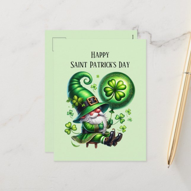 Happy Saint Patrick's Day gnome  Holiday Postcard (Front/Back In Situ)