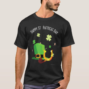 Happy Saint Patricks Day Green hat horseshoe pipe T-Shirt