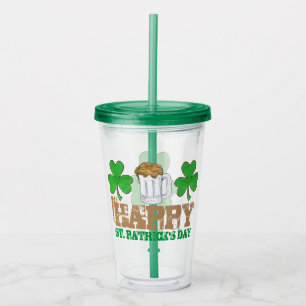 Happy Saint Patrick's Day Green Shamrock Beer Acrylic Tumbler