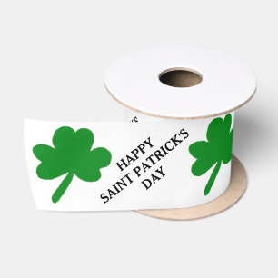 Happy Saint Patrick's Day Green Shamrocks Satin Ribbon