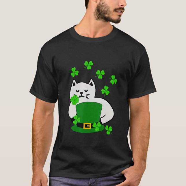 Happy Saint Patrick's Day Kitten Cat Catches Lucky T-Shirt (Front)