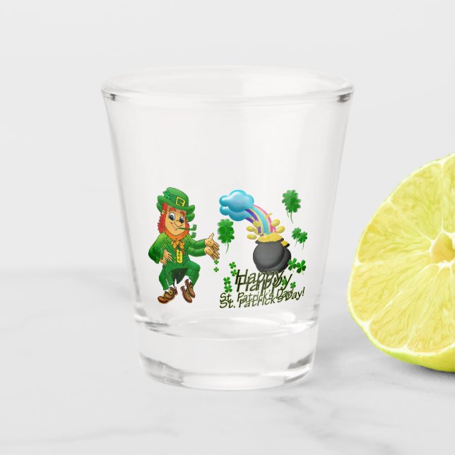 Happy Saint Patrick's Day Leprechaun Rainbow  Shot Glass (Front)