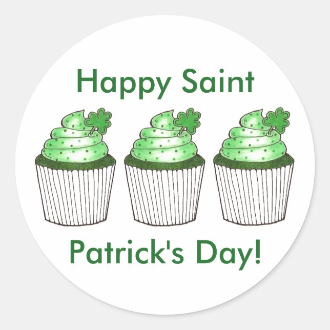Happy Saint Patrick's Day Lucky Green Cupcake Cake Classic Round Sticker (Front)