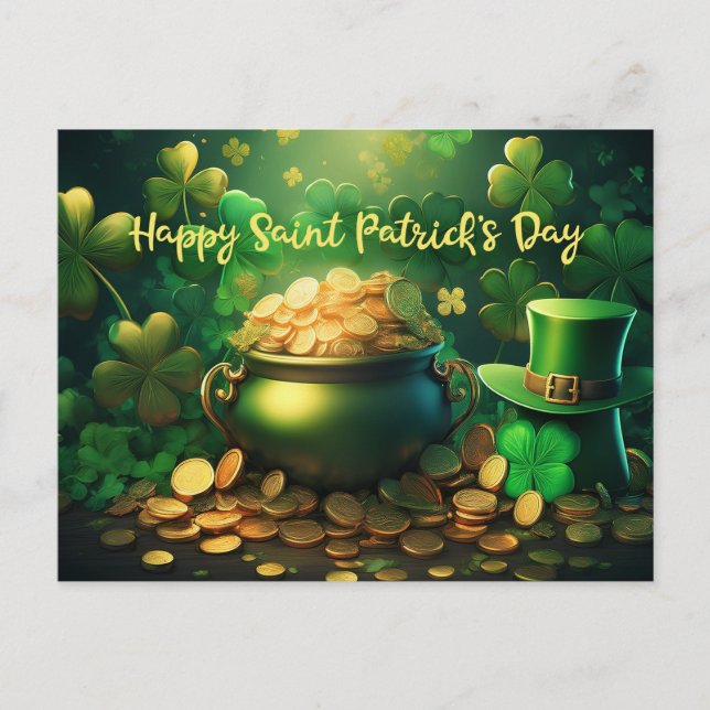 Happy Saint Patrick's Day Pot of Gold Coins Postcard (Front)
