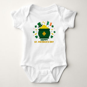 Happy Saint Patrick's Day with Clovers Pot of Gold Baby Bodysuit